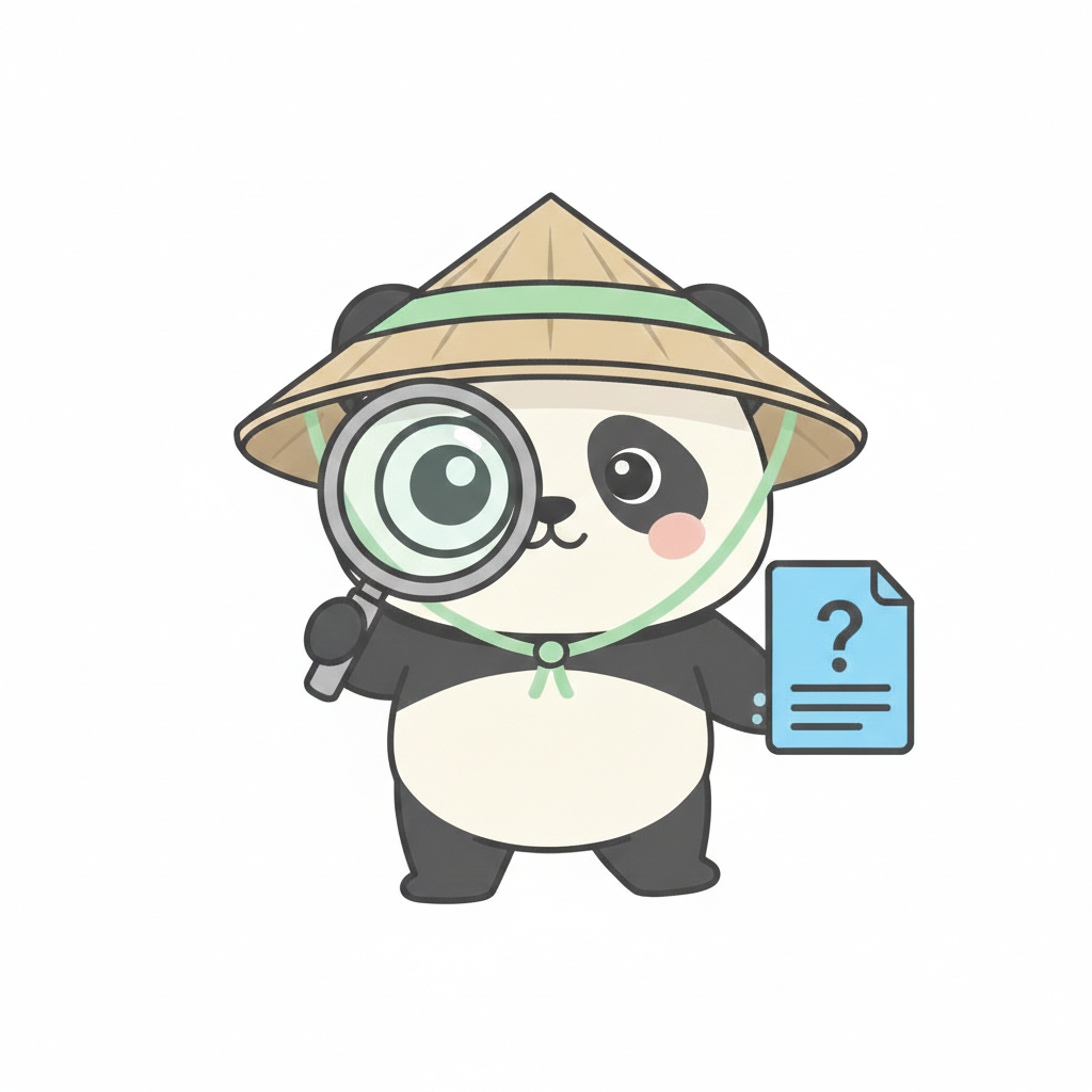 Panda searching with a bamboo hat