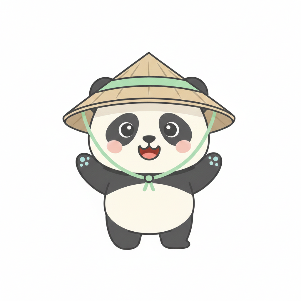 File Panda wearing a bamboo hat